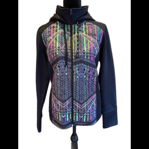 Fila Sport Womens Hoodie Size Large Black Zippered Sporty w/ Tie Athletic-wear - Picture 1 of 12